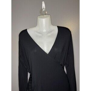LinQ Dress Womens Size Medium Black Ruched Wrap Long Sleeve Bodycon Mini